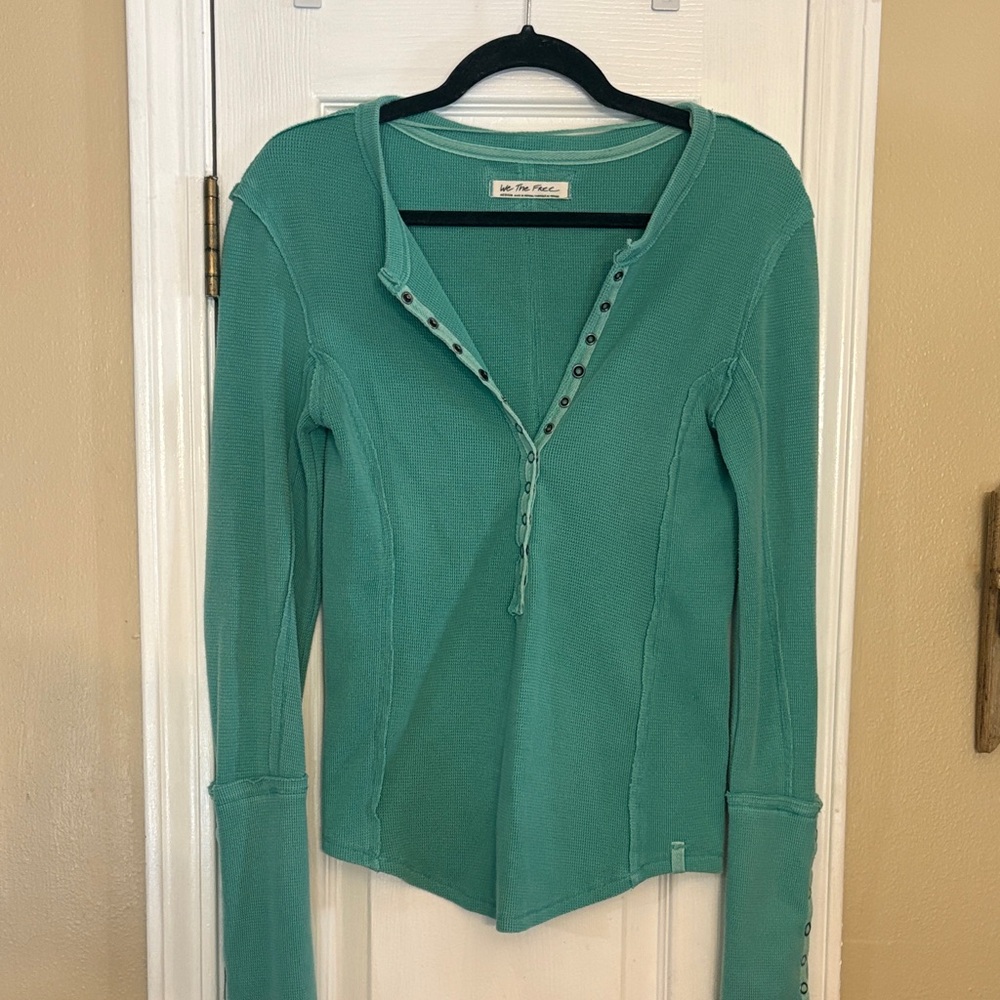 Free People Turquoise Long Sleeve Top